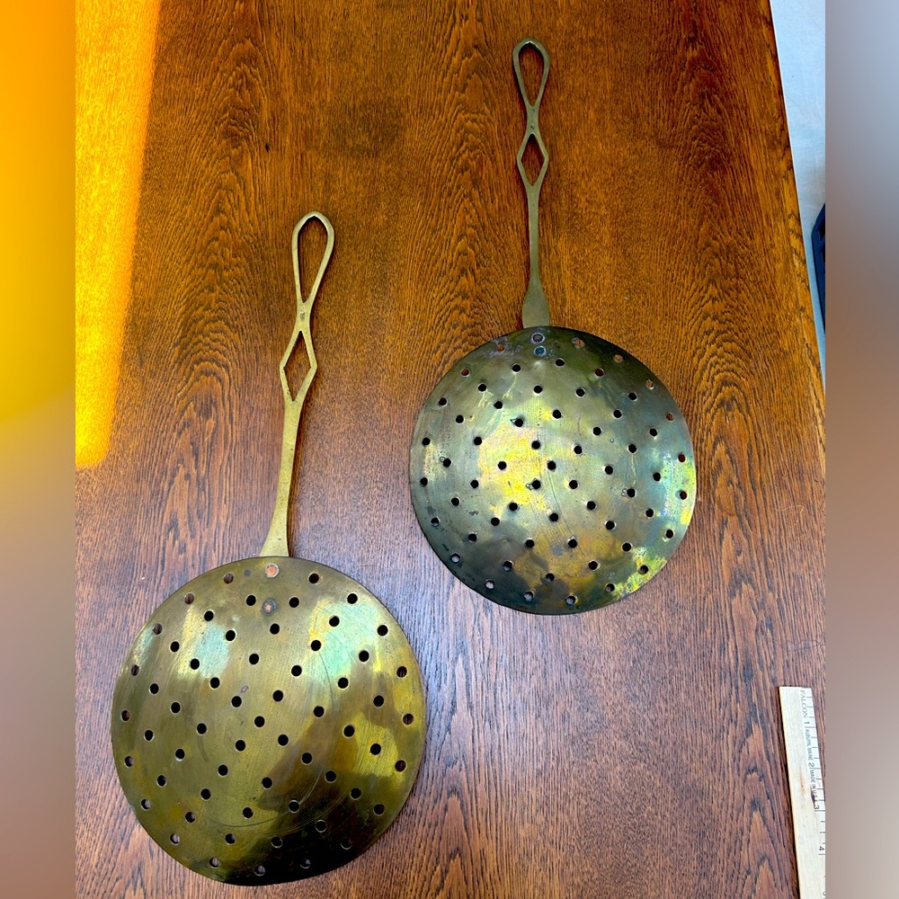 Vintage brass fireplace cooking strainer-wall or fireplace  decor, 19” L, 8 wide